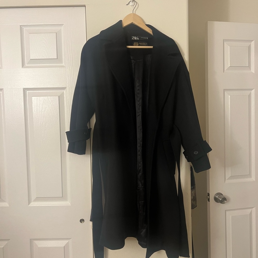 Zara Elegant Black Wool Tie Waist Coat